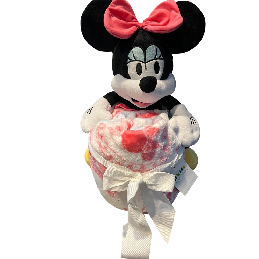 Disney Minnie Mouse Plush Buddy and Throw Blanket Set Pink Tie-Dye 50x60 NEW